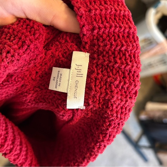 J Jill chenille red crochet over sized long turtle neck sweater - Picture 5 of 5